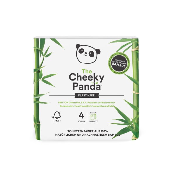 Cheeky Panda plastikfreies Toilettenpapier 3-lagig, 4 Rollen x 200 Blatt