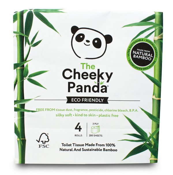 Cheeky Panda plastikfreies Toilettenpapier 3-lagig, 4 Rollen x 200 Blatt