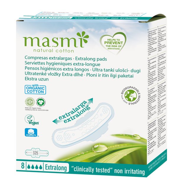 MASMI Natural Cotton - Extra lange Bio Binden 8 Stk.